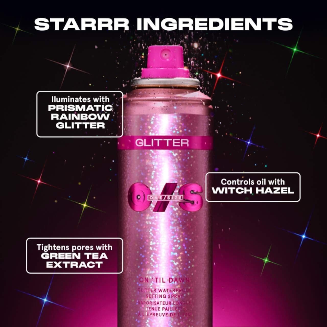 ONE/SIZE Glitter Setting Spray | Водостойкий спрей для фиксации макияжа с блестками и иридисцентной вуалью, стойкость 16 часов 5