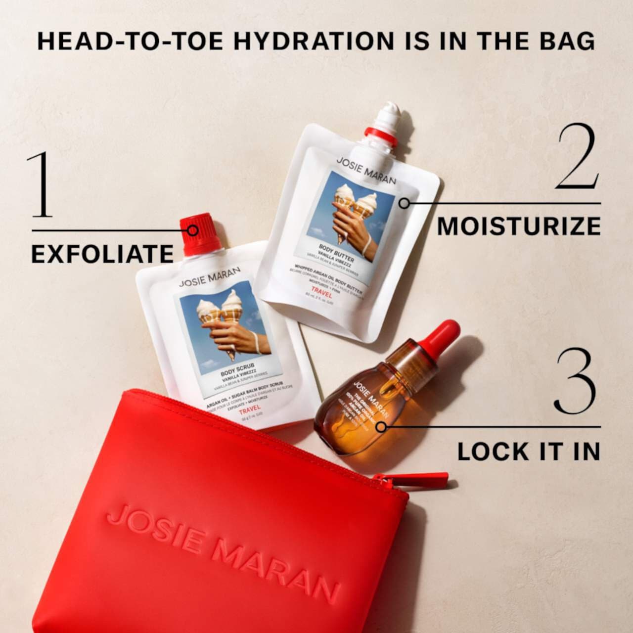 Josie Maran  Набор для увлажнения кожи, The Babies 3-Piece Hydration Travel Trio 2