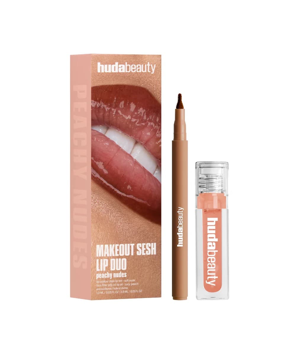Huda beauty MAKEOUT SESH LIP DUO , набор для губ в оттенке PEACHY NUDES