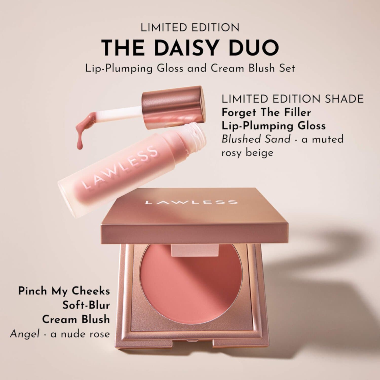 LAWLESS The Dreamy Daisy Duo,набор для макияжа, (Forget The Filler в оттенке Blushed Sand+Pinch My Cheeks в оттенке Angel) 7