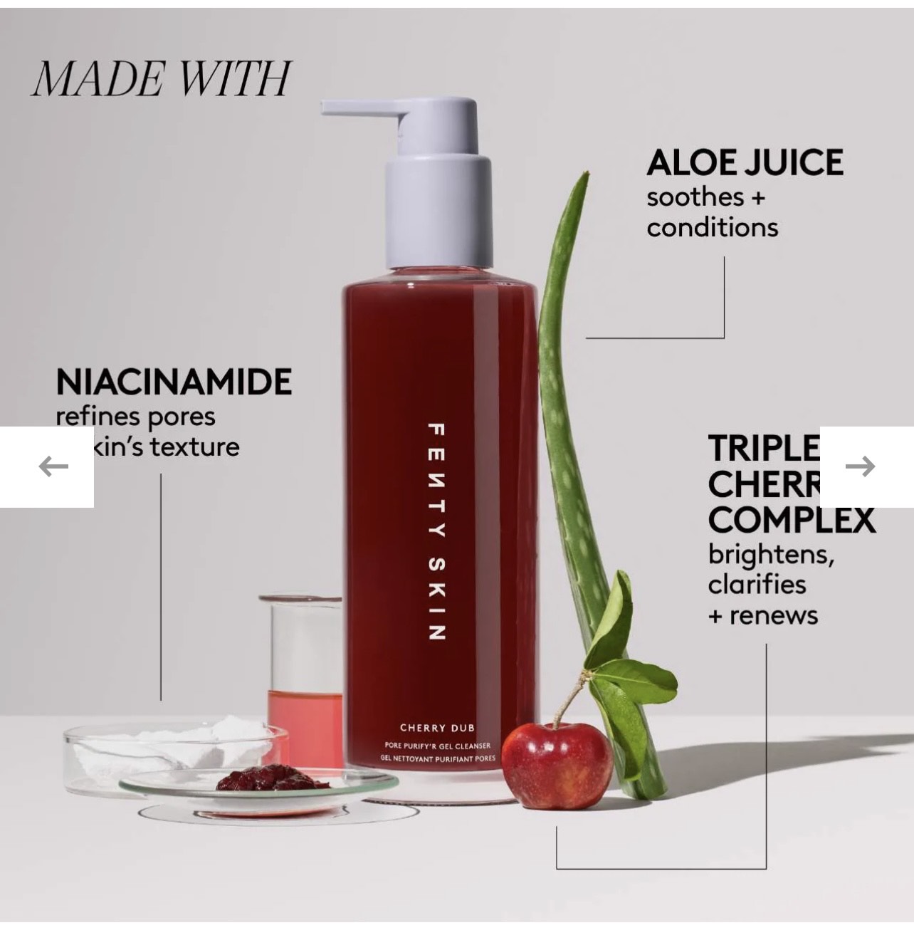 Fenty Beauty Средство для умывания Cherry Dub Pore Purify'r Gel Cleanser with Niacinamide + Aloe Juice, 185 мл 2