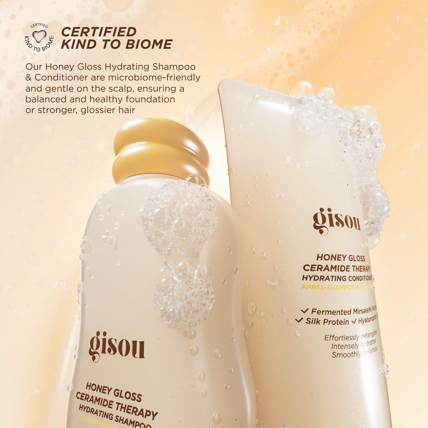 Gisou Honey Gloss Ceramide Therapy Hydrating Conditioner, Кондиционер для волос с ферментированным медом и шелковыми протеинами, увлажняющий, 200 мл 2