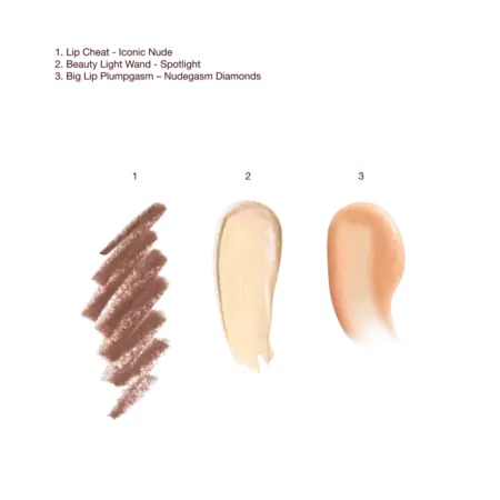 Charlotte Tilbury Набор для макияжа губ и щёк SUPER NUDES SPOTLIGHT ICONIC LIP AND CHEEK KIT (карандаш, блеск, хайлайтер) 5
