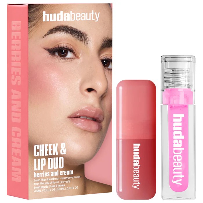 HUDA BEAUTY Набор для макияжа щёк и губ Berries and Cream Cheek and Lip Duo
