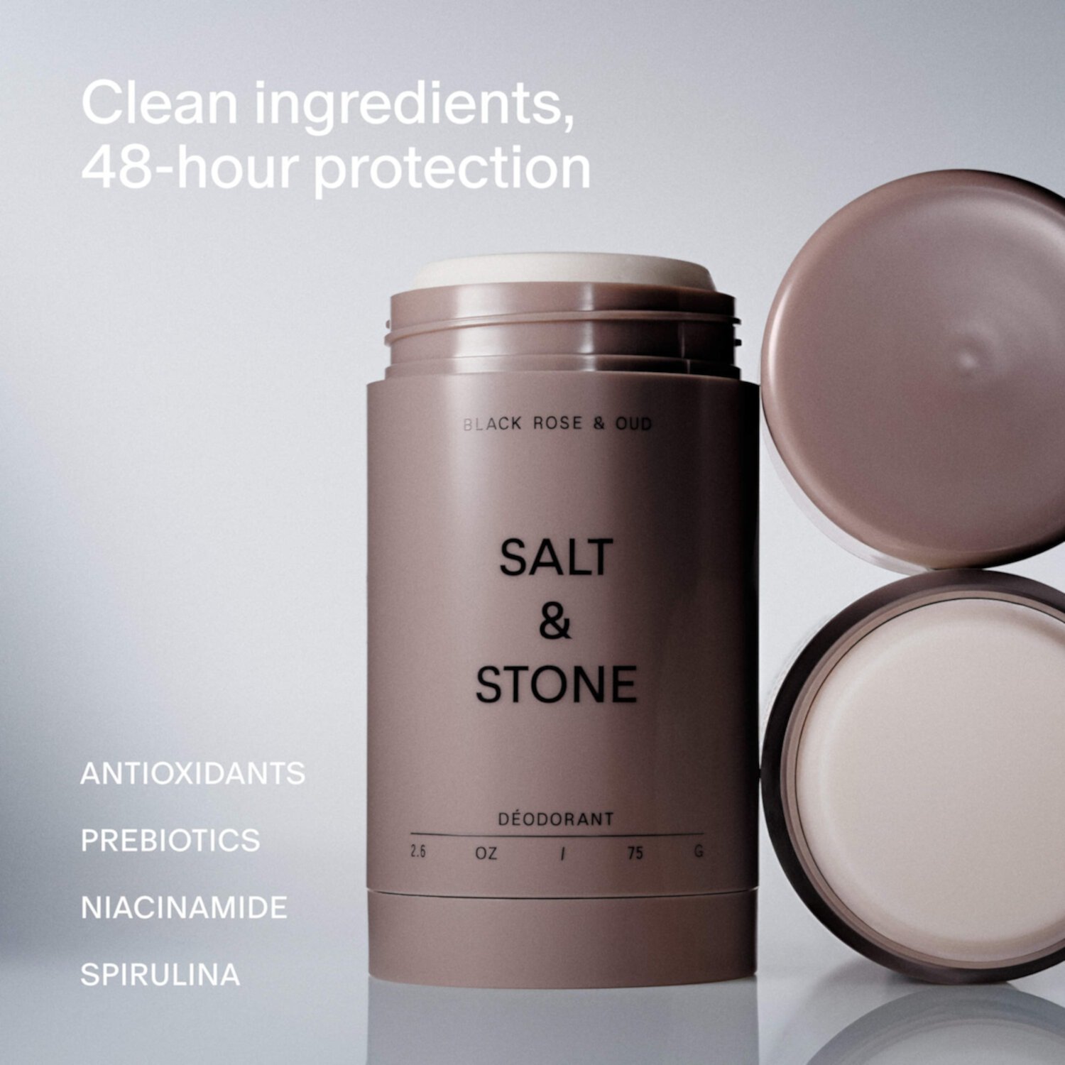 Salt&Stone  Black Rose&Oud Deodorant, Стойкий дезодорант без солей аллюминия, 75г