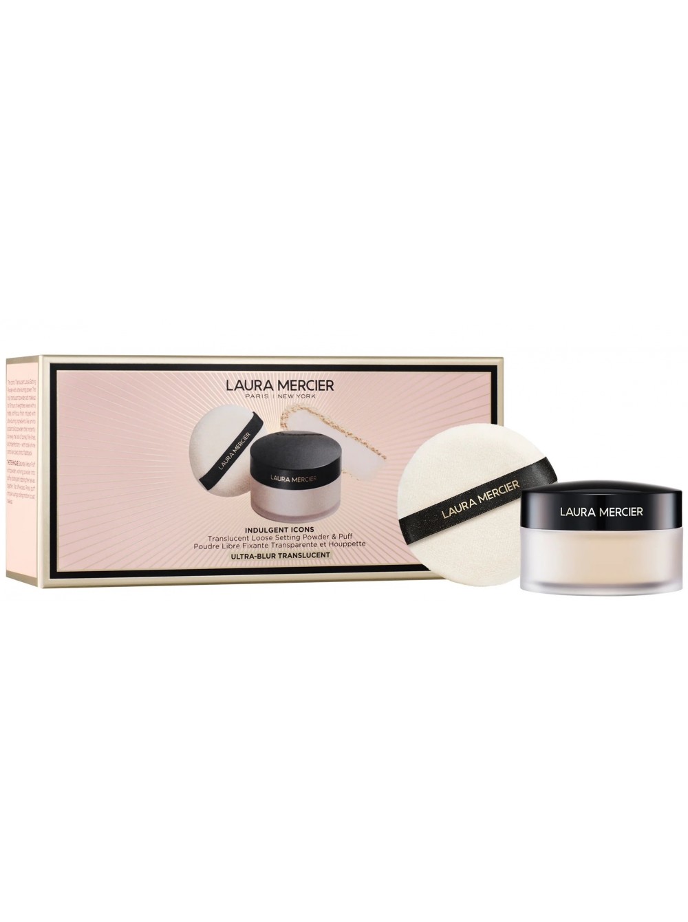 Laura Mercier Indulgent Icons Translucent ultra blur Loose Setting Powder + Puff, прозрачная рассыпчатая пудра и пуховка,