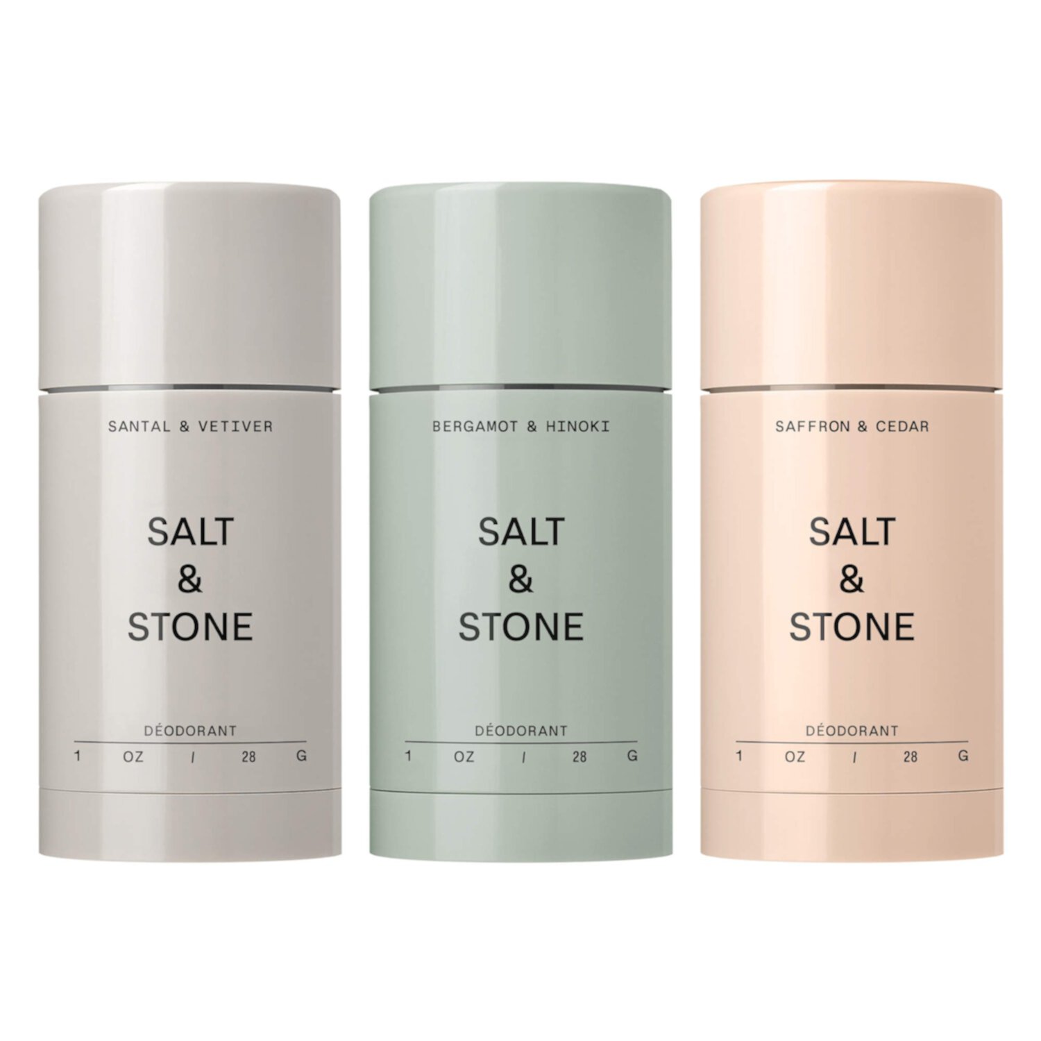 Salt & Stone Mini Deodorant Discovery Set Набор мини-дезодорантов для путешествий с тремя запахами, 3 x 28 г, 48-часовая защита